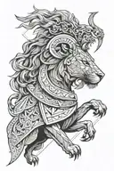 ancient rome theme, gladiator, hel nordic godess of death, revenge, love, lion tattoo design idea