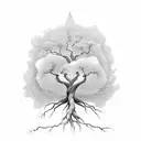 A tree with roots reaching deep into the earth and branches stretching towards the sky tattoo design idea