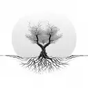 A tree with roots reaching deep into the earth and branches stretching towards the sky tattoo design idea