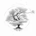 A tree with roots reaching deep into the earth and branches stretching towards the sky tattoo design idea
