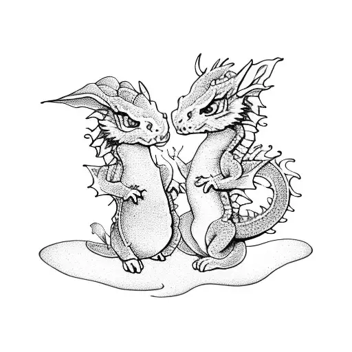 dragon holding cute bunnies tattoo design idea