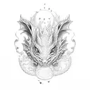 dragon holding cute bunnies tattoo design idea