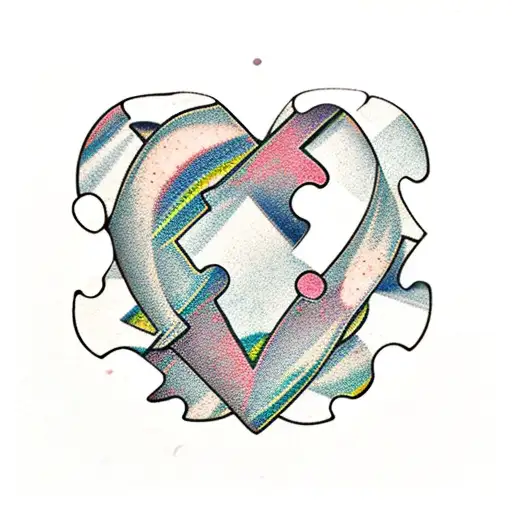 Glass shattered heart puzzle piece tattoo design idea