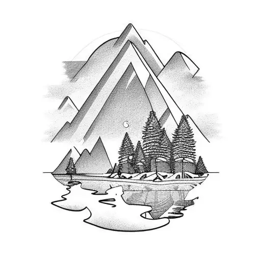 Mountain Scene lake forest camp tattoo design idea