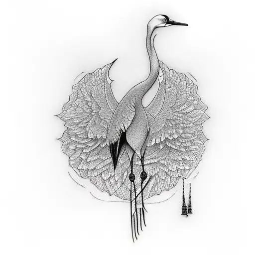 crane reflection on neck tattoo design idea