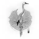 crane reflection on neck tattoo design idea