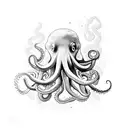 An octopus emerging from a watercolor sea, with mathematical equations forming the tentacles tattoo design idea