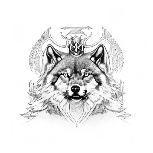 Odin sitting on his throne with wolves tattoo design idea