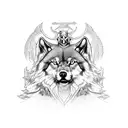 Odin sitting on his throne with wolves tattoo design idea