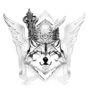 Odin sitting on his throne with wolves tattoo design idea