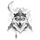 Odin sitting on his throne with wolves tattoo design idea