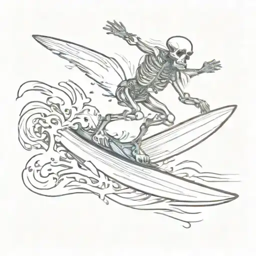 skeleton surf boarding tattoo design idea