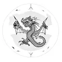 Dragon holding a crystal, while standing on the edge of a mountain  tattoo design idea