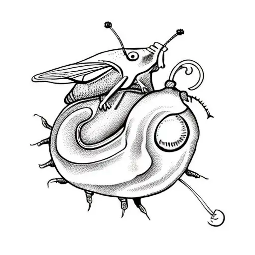 snail and cockroach fighting for cherries tattoo design idea