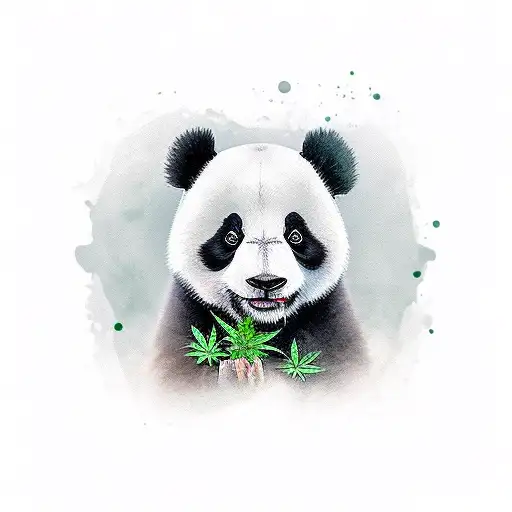 cute panda with cannabis tattoo design idea