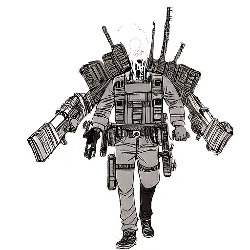 skull and guns tattoo design idea