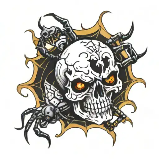 skull and spider crawling tattoo design idea