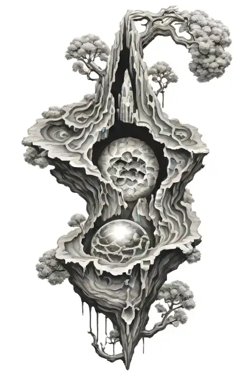 A geode split open to reveal a hidden world inside tattoo design idea