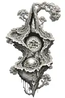 A geode split open to reveal a hidden world inside tattoo design idea