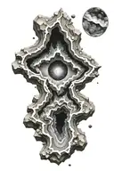 A geode split open to reveal a hidden world inside tattoo design idea