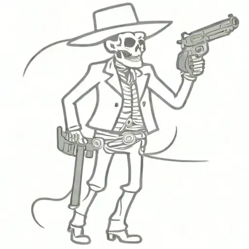 cowboy skeleton pointing a revolver tattoo design idea