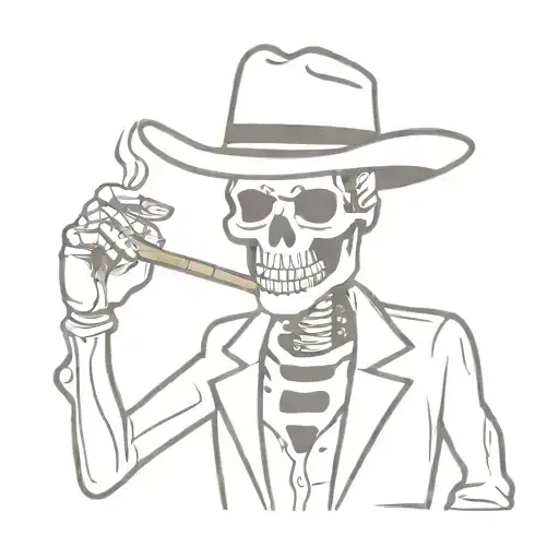 Outlaw western cowboy skeleton smoking cigar surreal tattoo design idea