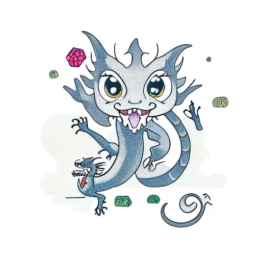 Dragon with a tiny cat friends tattoo design idea