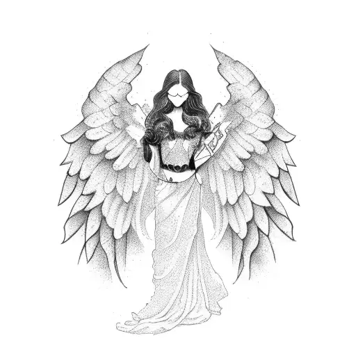 angel and gun tattoo design idea