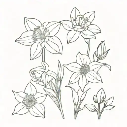 flower bundle of Daffodil  Honeysuckle  Narcissus  Daisy  Sweet pea  tattoo design idea