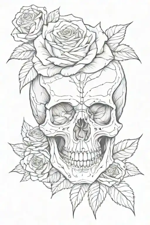 Rose inside skull tattoo design idea