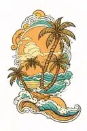 palm trees and waves tattoo design idea