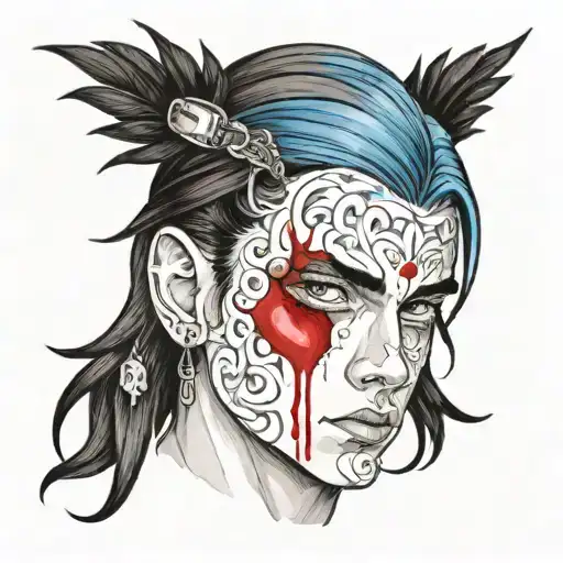 boy with black hair and blue eyes bleeding silver tattoo design idea