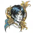 boy with black hair and blue eyes bleeding gold tattoo design idea