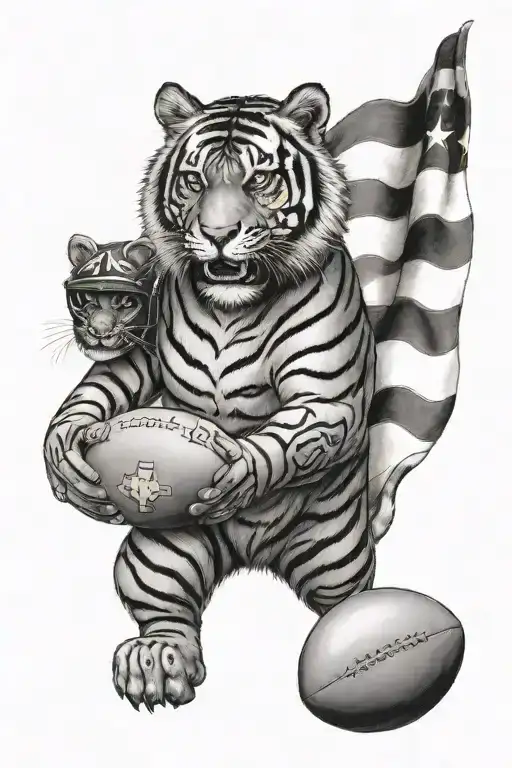 Bagles, Tiger, Football, American Flag tattoo design idea