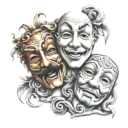 happy and sad masks tragedy and comedy tattoo design idea