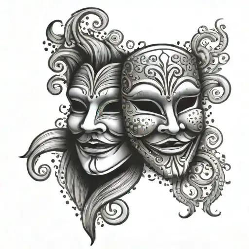 comedy tragedy mask tattoo design idea