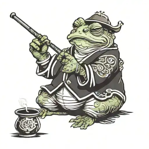 Samurai toad smoking a pipe tattoo design idea