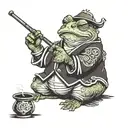 Samurai toad smoking a pipe tattoo design idea