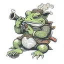 Samurai toad smoking a pipe tattoo design idea