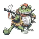Samurai toad smoking a pipe tattoo design idea