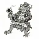 Samurai toad smoking a pipe tattoo design idea