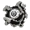 A billiard ball breaking through a brick wall tattoo design idea