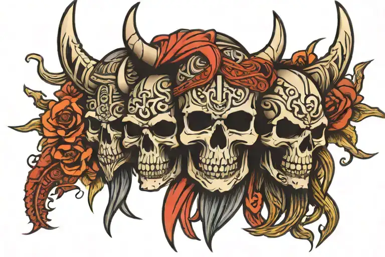 viking several skulls runes and symbols maori representing my family tattoo design idea