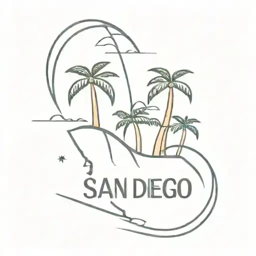 San Diego written out, with the beach and palm trees around it   tattoo design idea