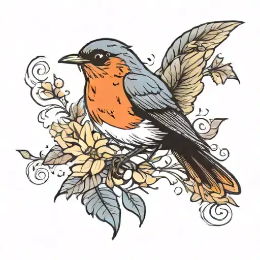 robin bird flying tattoo design idea
