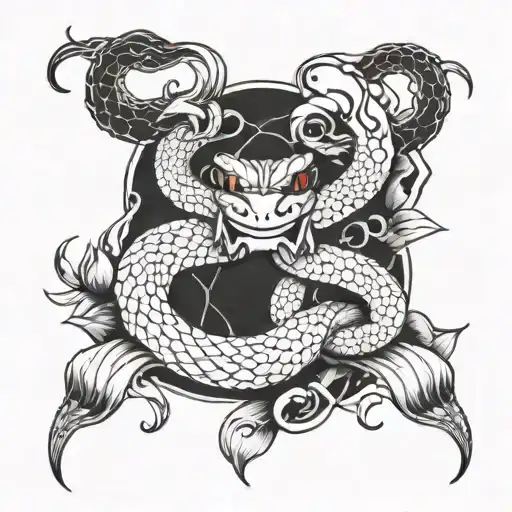 snake hatred vengeful smile surrounded by lotus tattoo design idea