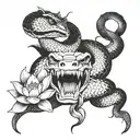 snake hatred vengeful smile surrounded by lotus tattoo design idea