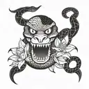 snake hatred vengeful smile surrounded by lotus tattoo design idea
