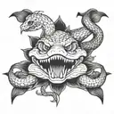 snake hatred vengeful smile surrounded by lotus tattoo design idea