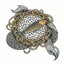 fishing net intertwined tattoo design idea